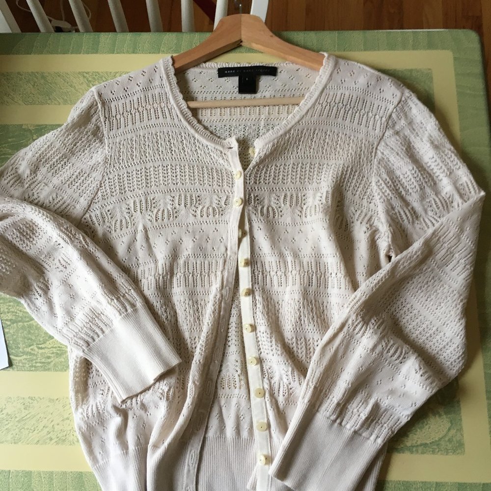 Marc By Marc Jacobs Off-white Eyelet Knit Cardigan